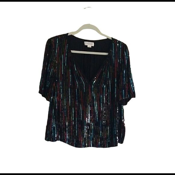 Velvet by Graham and Spencer Nikky Multicolor Sequin Short Sleeve Top small - Picture 4 of 7